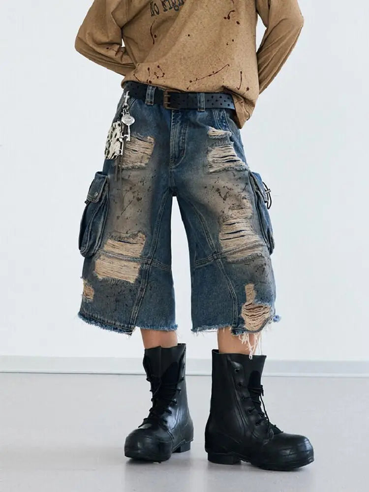 Retro Casual Emo Denim Cargo Jorts