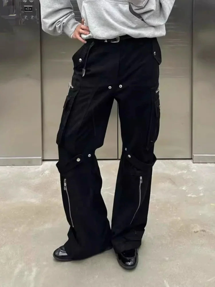 Y2K 블랙 사이버 슬림 카고 진
