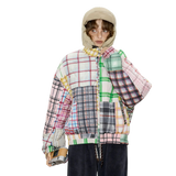 Damen-Winterjacke im Patchwork-Stil mit Farbblock-Karomuster