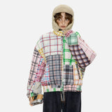 Y2K Color Block Plaid Casual Steppjacke