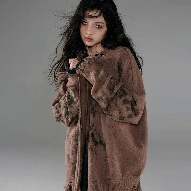 Vintage Grunge Strickcardigan im Used-Look
