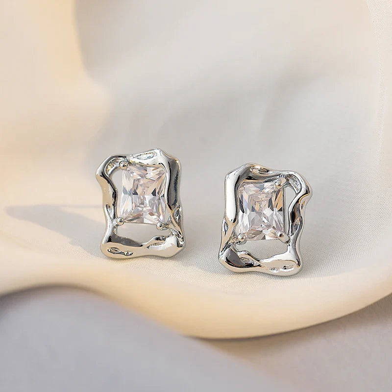 Vintage Geometric Irregular Rectangular Zircon Earring