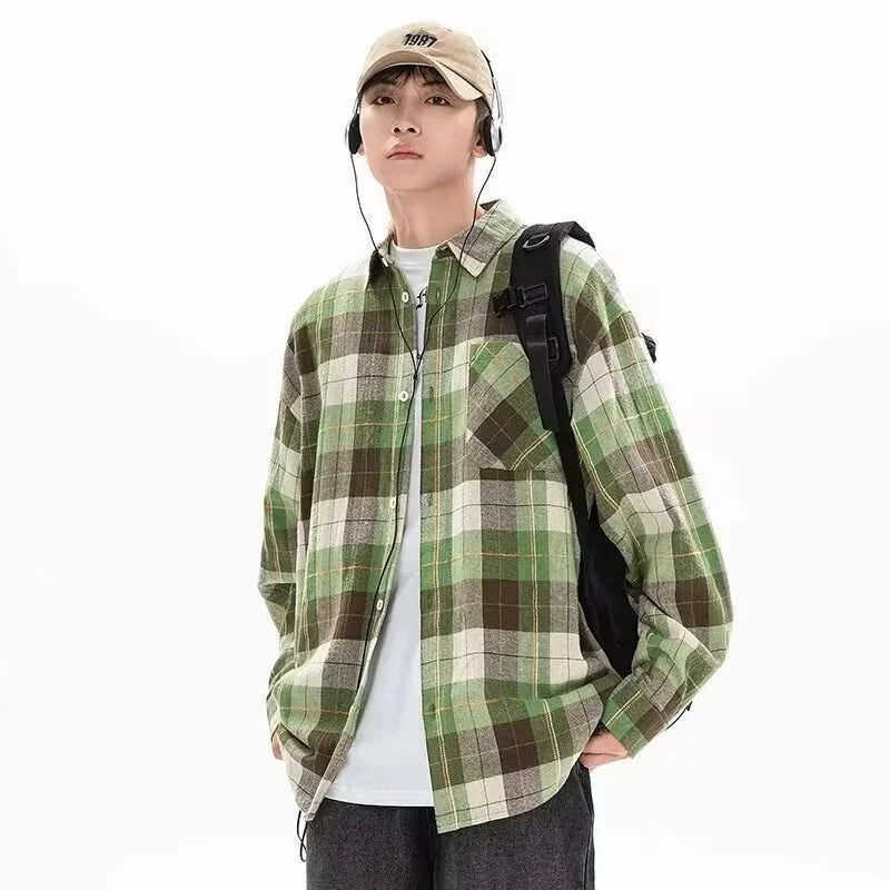 Chemise à carreaux streetwear homme automne manches longues