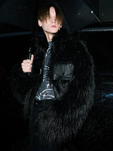 Veste de luxe noire patchwork en fausse fourrure