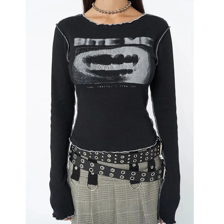 Y2K Cyber ​​Bite Me Langarmshirt