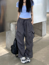 Pantalon cargo taille haute à jambes larges