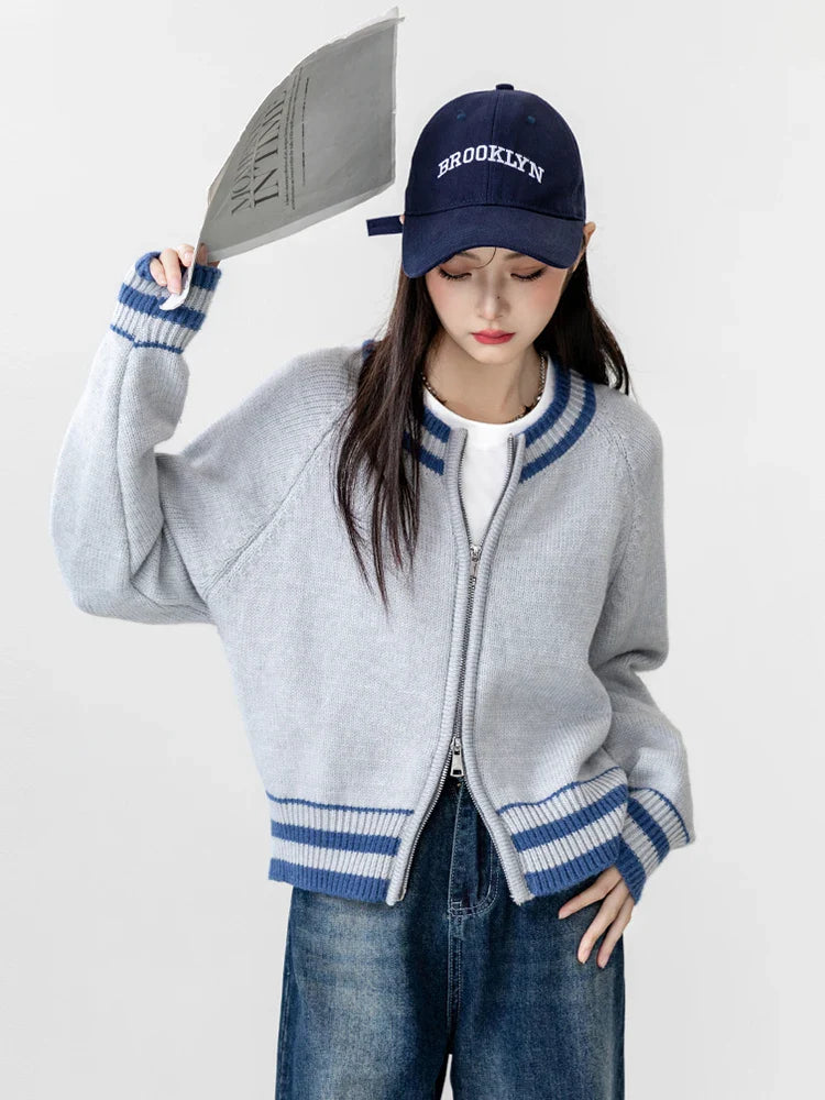 Bequemer, kuscheliger Streifen-Cardigan für Damen im Streetwear-Stil