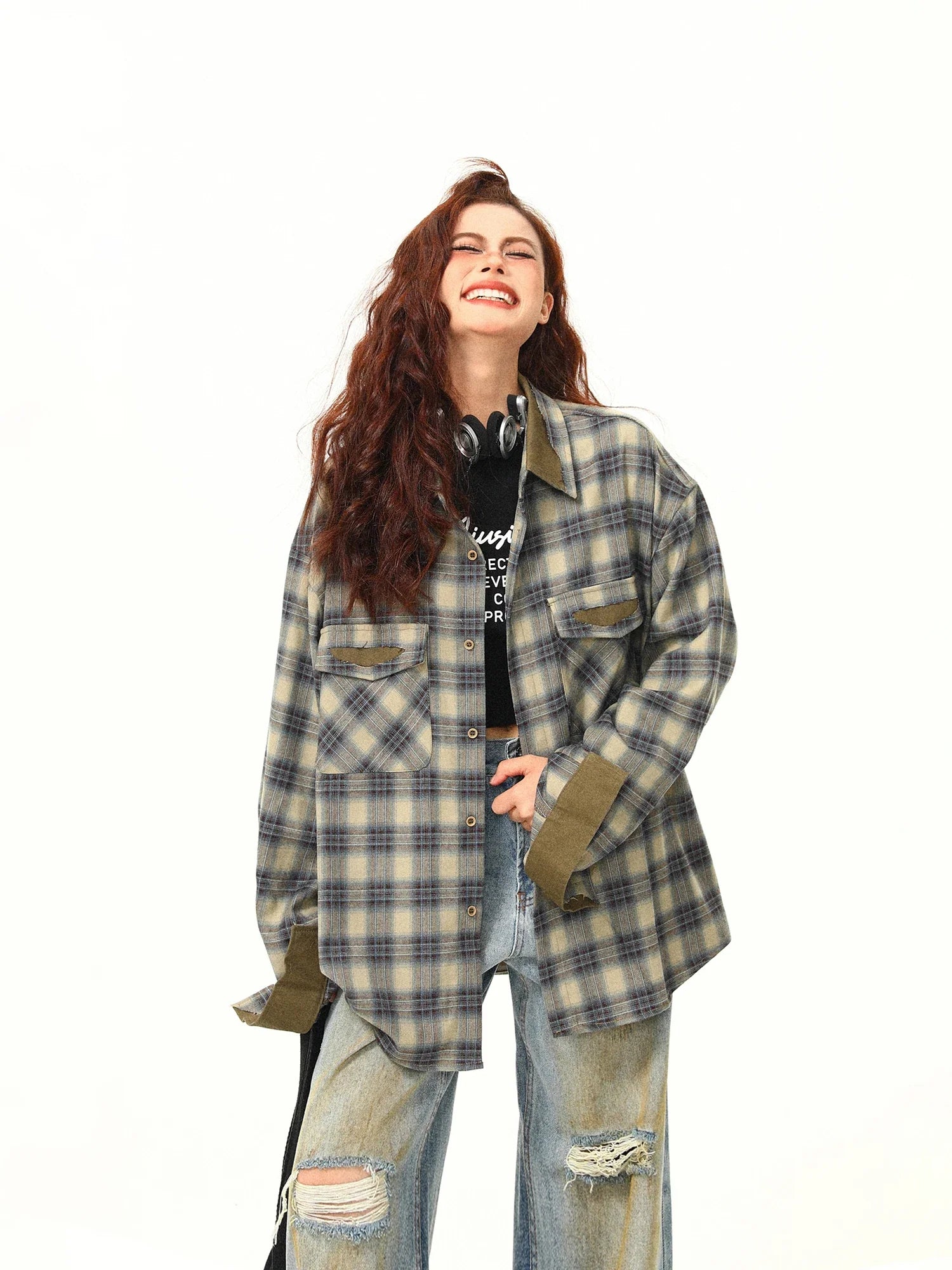 Contrasting Color Design Plaid Shirt