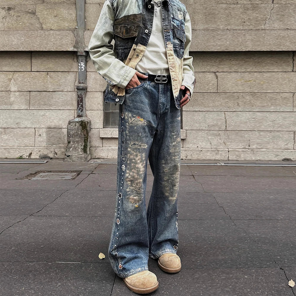 Vintage-Jeans mit Digitaldruck im Used-Look