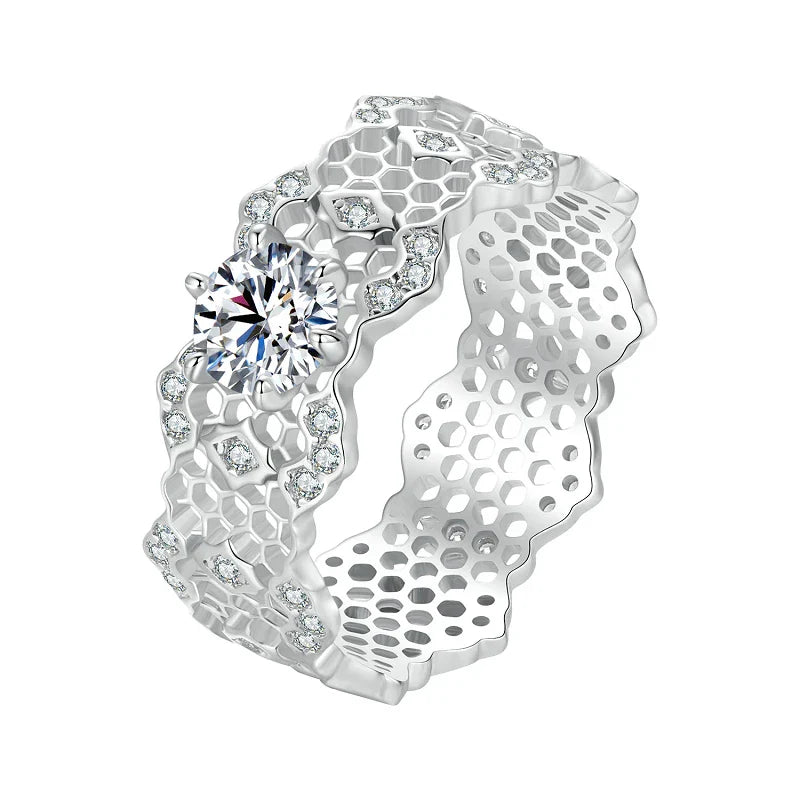 Eleganter, breiter Moissanit-Ewigkeitsring für Damen