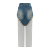 Distressed Patchwork Wide Leg Denim Pants