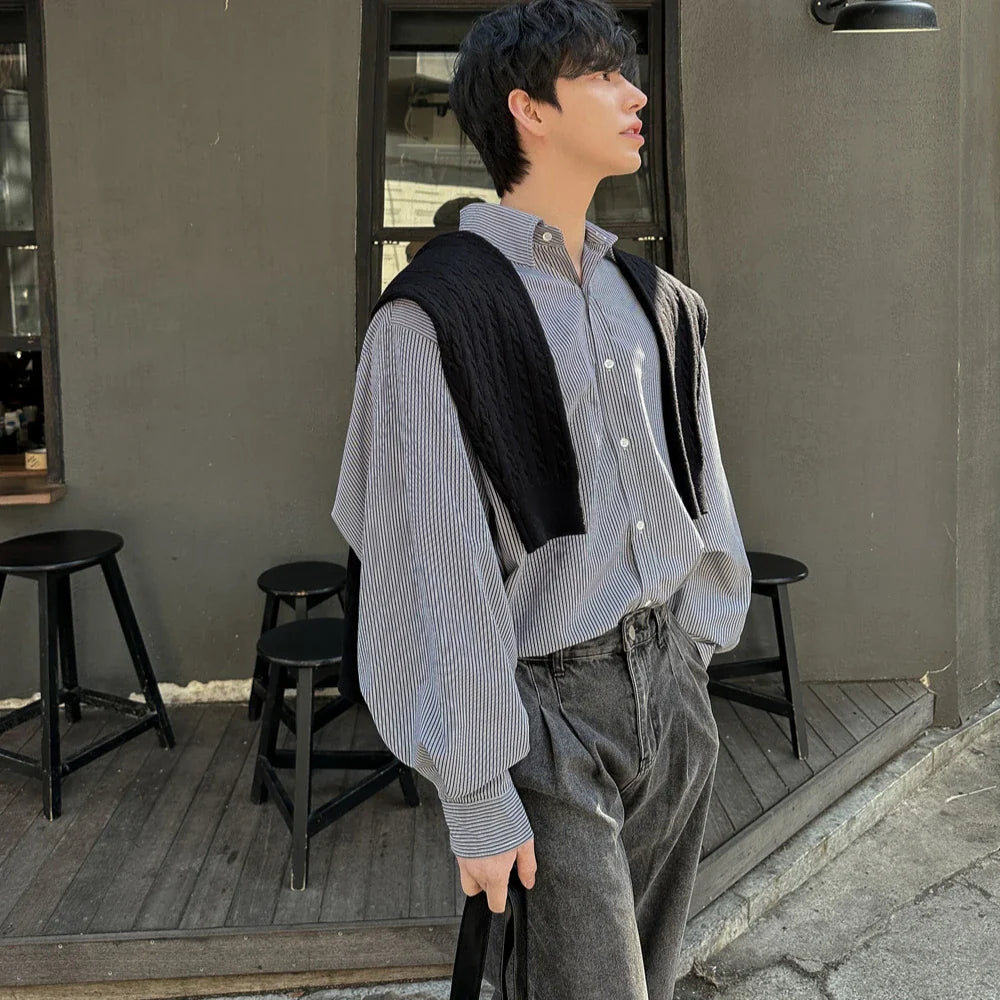 Chemise streetwear oversize à rayures noires style japonais