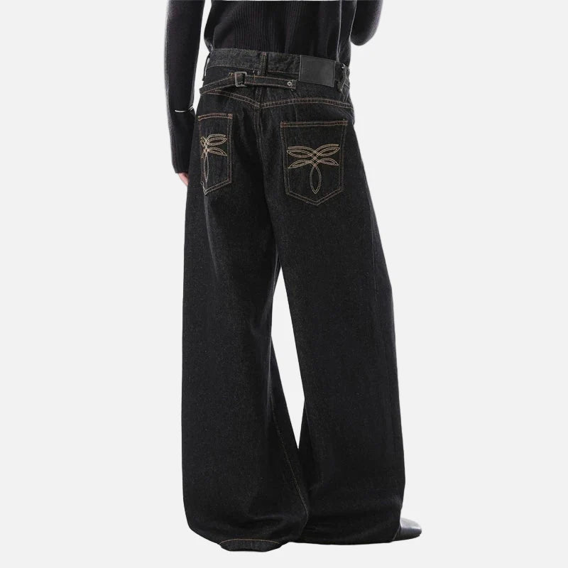 American Style Embroidery Flared Wide Leg Jeans