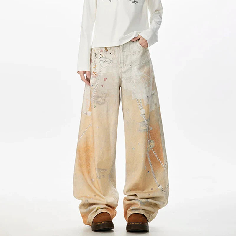 Utility Vibe 3D-gedruckte Straight Wide Jeans