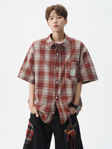 Chemise rétro à carreaux à manches courtes et poches