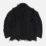Cardigan rétro chic à manches longues déchirées et pompons