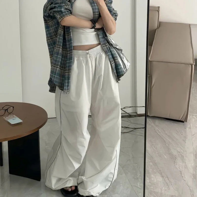 Women Vintage White Striped Summer Baggy Sweatpants