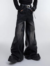 Jeans baggy rouges patchwork streetwear à jambes larges
