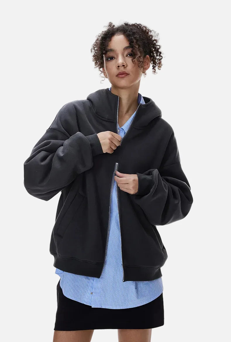 Warm Double Zip Hip Hop Hooded Sweatshirt