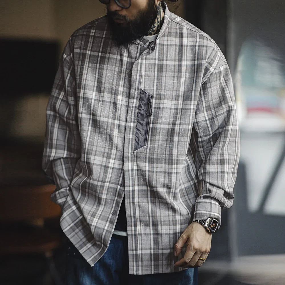 Chemise décontractée à carreaux vintage rétro à col montant