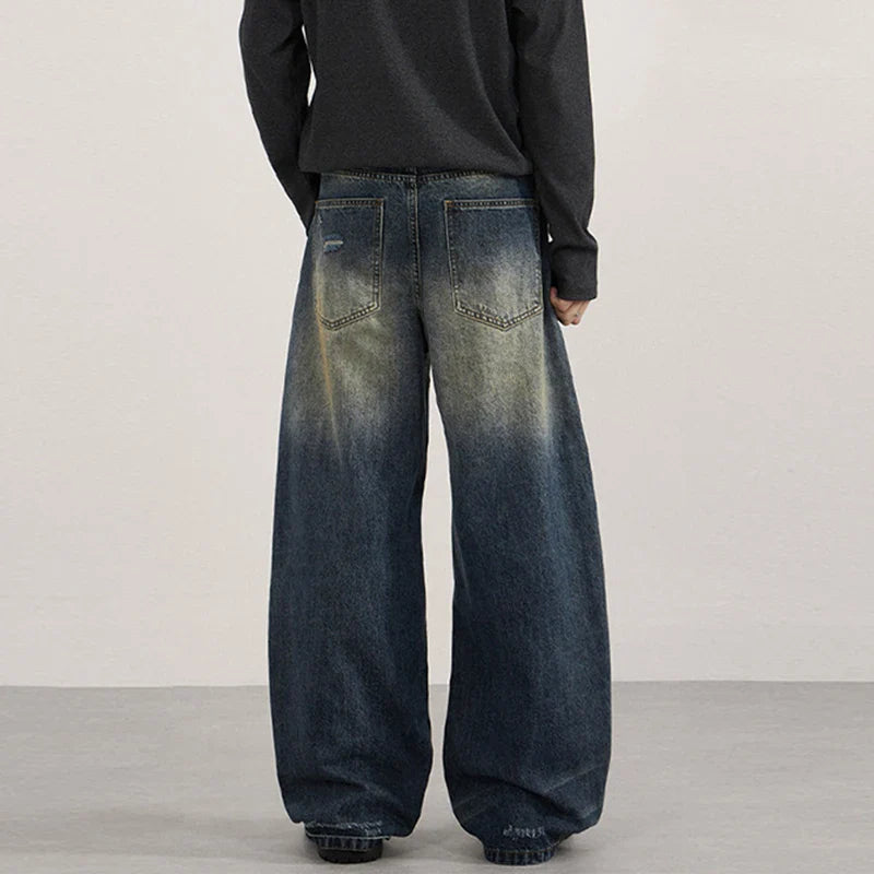 Patchwork Distressed Wide Leg Washing Denim Jeans