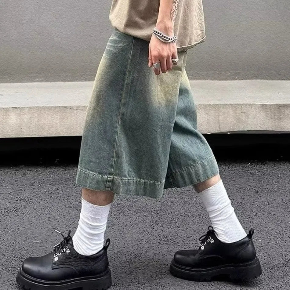 American Style Hip Hop Wide Leg Denim Jorts