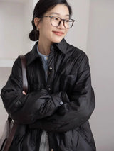 레트로 다이아몬드 격자 경량 코튼 푸퍼 재킷