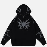 Spider Web Print Gothic Zip-Up Hooded Sweatshirt