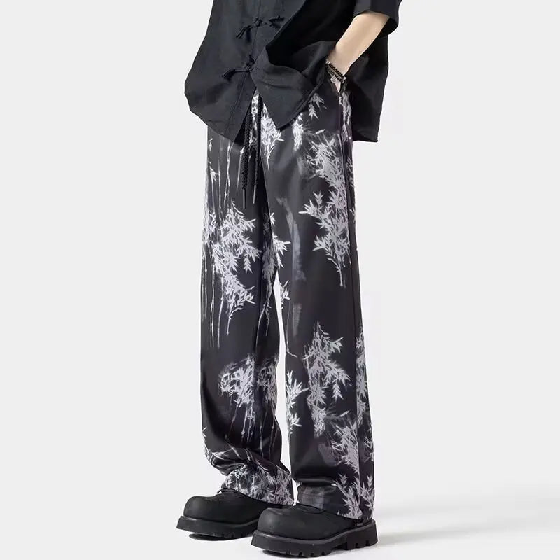 Streetwear Bamboo Plant Pattern Jogging Pants