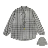 Elegante graue Bluse mit Karomuster, langes Hemd