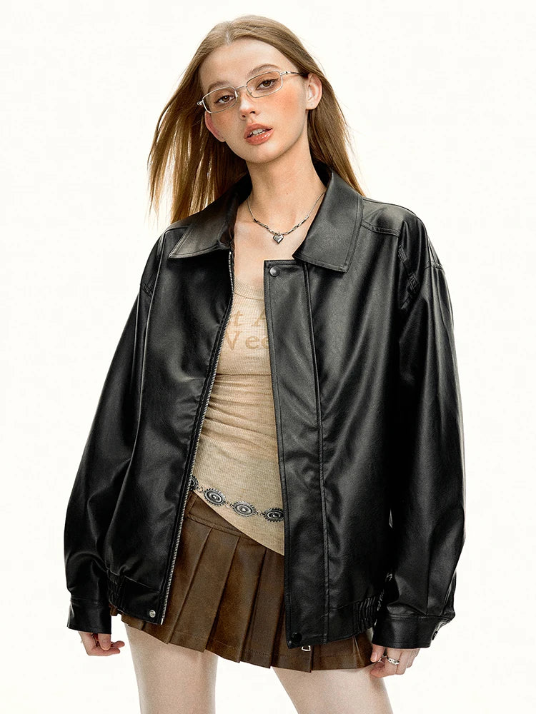 Coole, hochwertige Damen-Lederjacke in Unifarbe