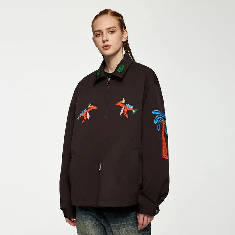 Embroidered Bird And Palm Tree Jacket