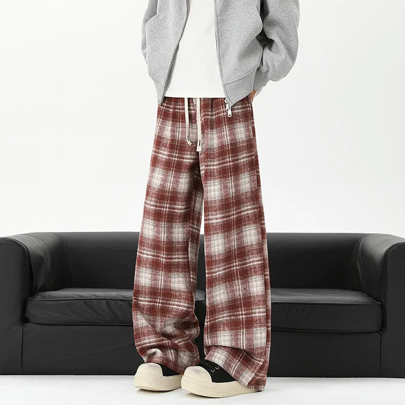 Effortless Checkered Wide Leg Casual Jogger