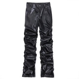 Breathable Stylish Pleated Leather Motorcycle Pants