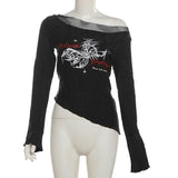 Langes T-Shirt mit dunklem Punk-Mesh-Patchwork