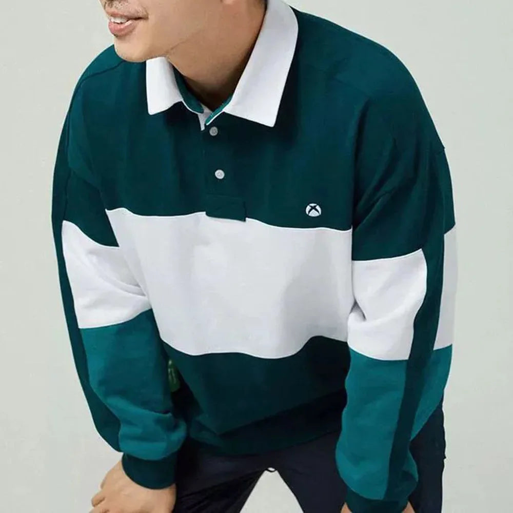 Langarm-Poloshirt mit Farbblock-Patchwork