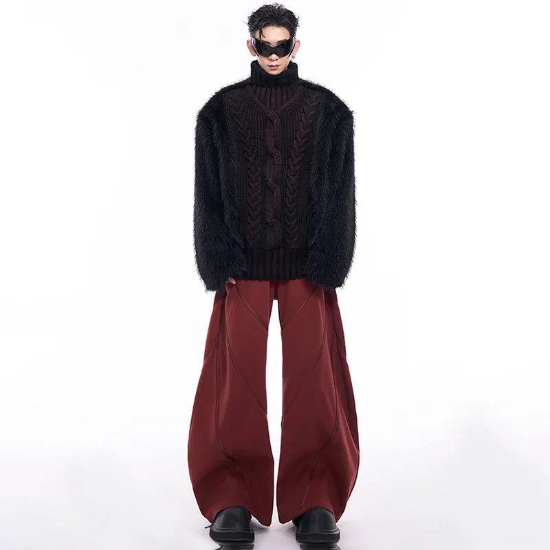 Luxurious Imitation Fur Patchwork High Neck Sweater