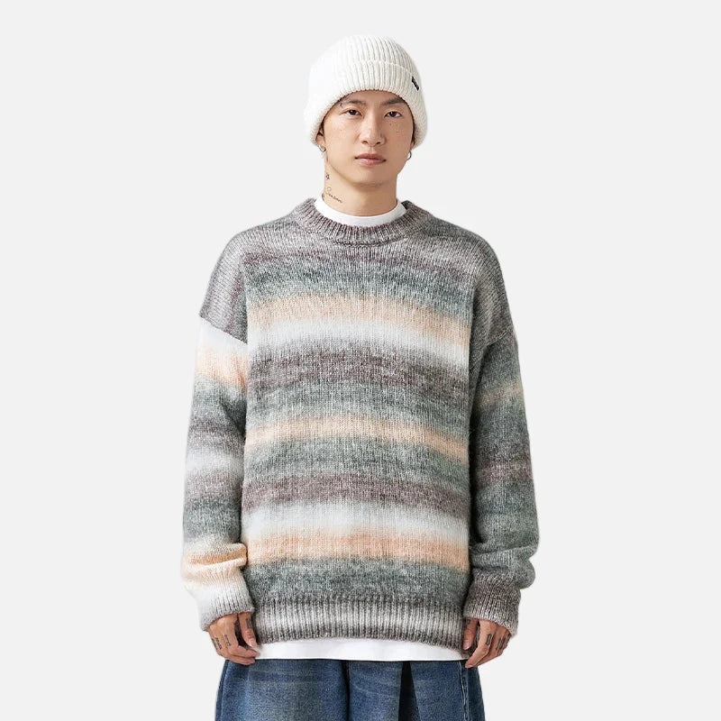 Gemütlicher Oversize-Strickpullover mit Farbverlaufsstreifen
