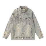 Lightweight Retro Distressed Padded Denim Jacket