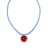 Blue Beaded Tomato Pendant Chain Necklace