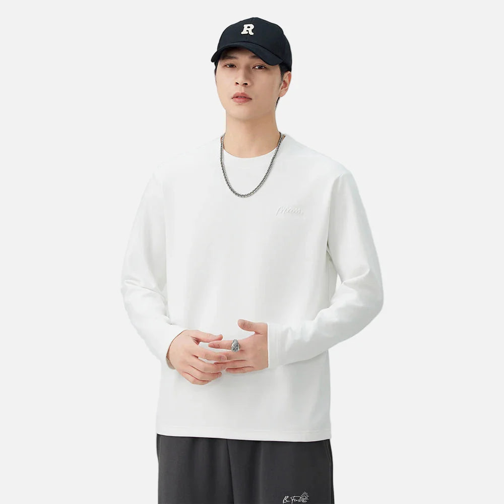 아늑한 겨울 로고 솔리드 컬러 긴팔 티셔츠