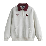 Velvet Embroidered Turn-Down Collar Sweatshirt