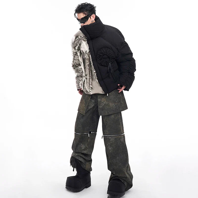 Veste matelassée plissée patchwork brillante de luxe