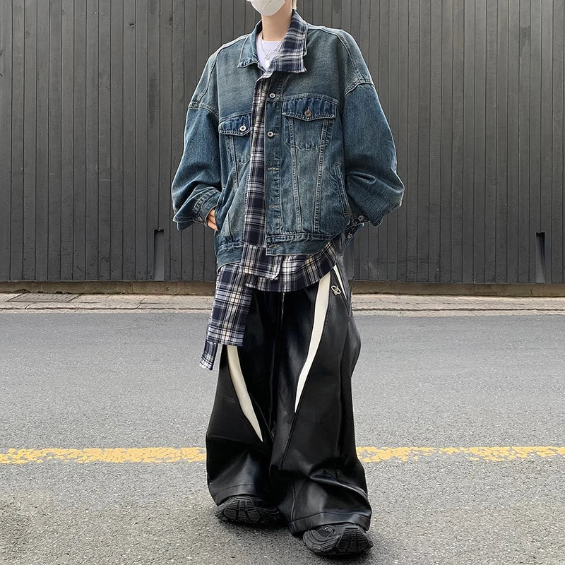 Plaid Patchwork High Street Denim Jacket
