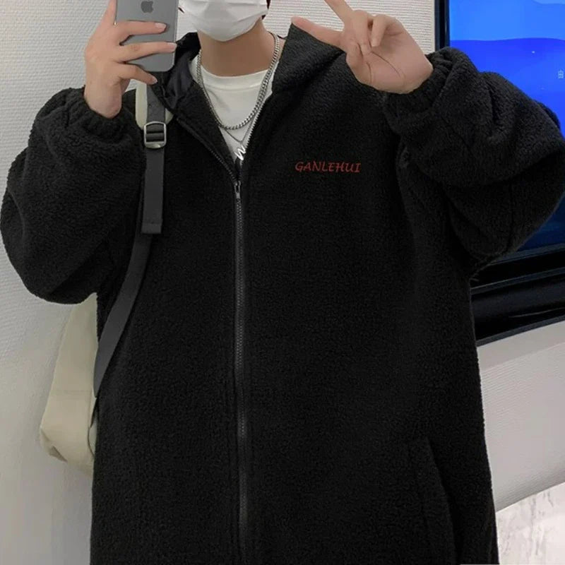 Y2K 따뜻한 두꺼운 라펠 후드 인조 모피 재킷