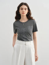 Rundhals-T-Shirt mit Schlankheits-Slogan-Print