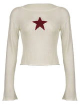 Y2K Streetwear Star Pattern Knitted Crew Neck Sweater