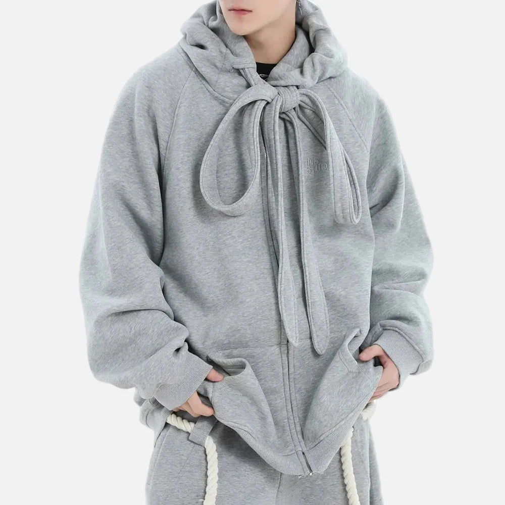 Casual Strap Design Velvet Hooded Sweatshirt