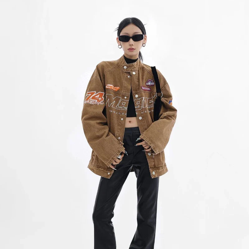 Women Retro High Street Light Blue Denim Jacket
