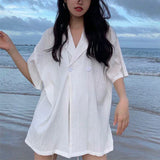 Chemise blanche décontractée à boutons pour femme, style coréen